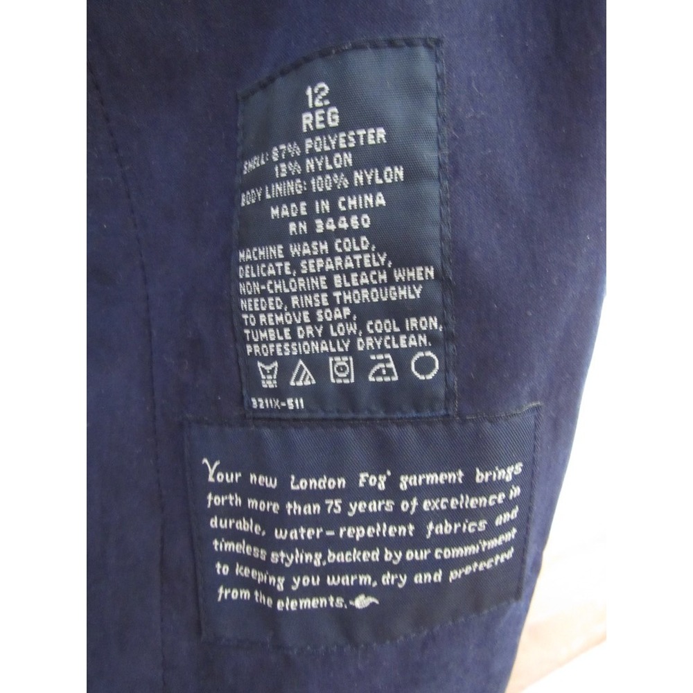 London Fog Trench Rain Coat Women 12 Navy Blue Belted Zip out Liner Long Classic - Picture 7 of 8